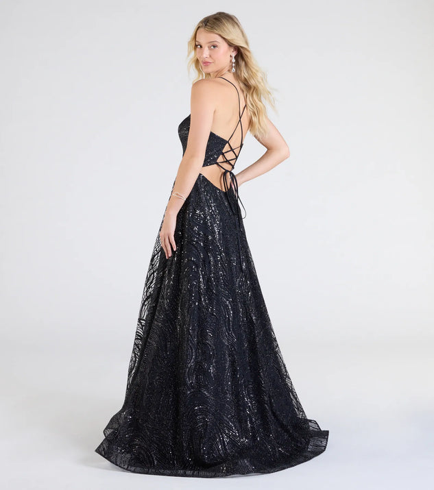 Klaire Lace-Up A-Line Glitter Sequin Formal Dress | Windsor