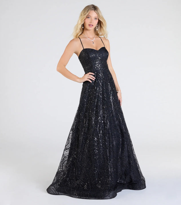 Klaire Lace-Up A-Line Glitter Sequin Formal Dress | Windsor
