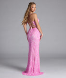 Turn heads at Prom 2025 in this pink prom dress, where statement-making details meet the iconic style of the Lani Lace-Up Slit Mermaid Sequin Formal Dress.