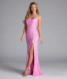 Turn heads at Prom 2025 in this pink prom dress, where statement-making details meet the iconic style of the Lani Lace-Up Slit Mermaid Sequin Formal Dress.