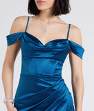 Turn heads at Prom 2025 in this teal prom dress, where statement-making details meet the iconic style of the Trista Cold Shoulder Slit Satin Formal Dress.