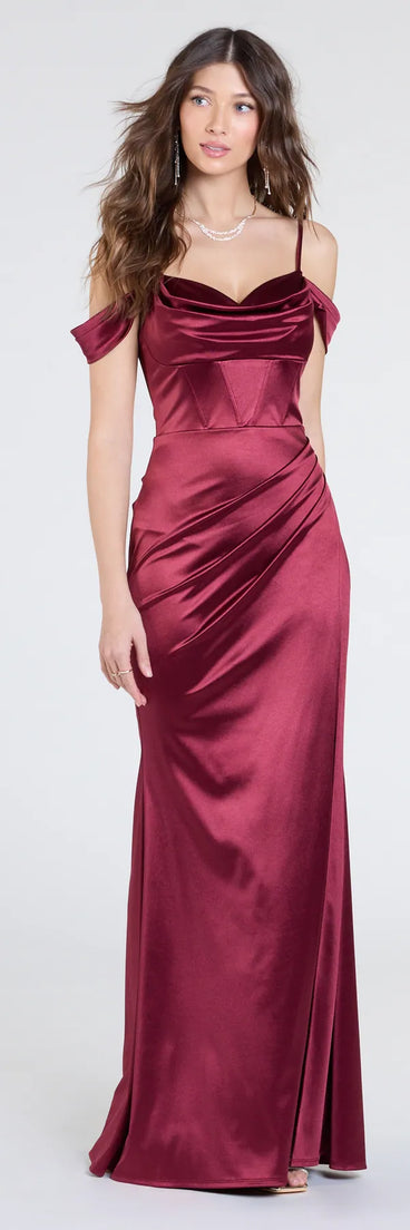 Your dream vibe in motion—the Trista Cold Shoulder Slit Satin Formal Dress blends sleek style and trending details for the ultimate wine prom dresses glow-up.