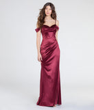 Make a statement in the Trista Cold Shoulder Slit Satin Formal Dress in wine, a bold red prom dress designed to exude confidence, elegance, and a striking prom-night look.