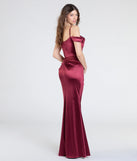 Make a statement in the Trista Cold Shoulder Slit Satin Formal Dress in wine, a bold red prom dress designed to exude confidence, elegance, and a striking prom-night look.