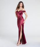 Make a statement in the Trista Cold Shoulder Slit Satin Formal Dress in wine, a bold red prom dress designed to exude confidence, elegance, and a striking prom-night look.