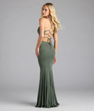 Step into summer looking effortlessly chic in the Liz Lace-Up Mermaid Glitter Formal Dress in olive green, a must-have Windsor dress for your warm-weather wardrobe.