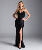 Turn heads at Prom 2025 in this black prom dress, where statement-making details meet the iconic style of the Carena Corset Lace-Up Slit Formal Dress.