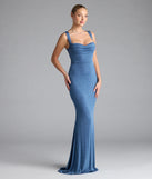 Turn heads at Prom 2025 in this denim blue prom dress, where statement-making details meet the iconic style of the Shelia Lace-Up Mermaid Glitter Formal Dress.