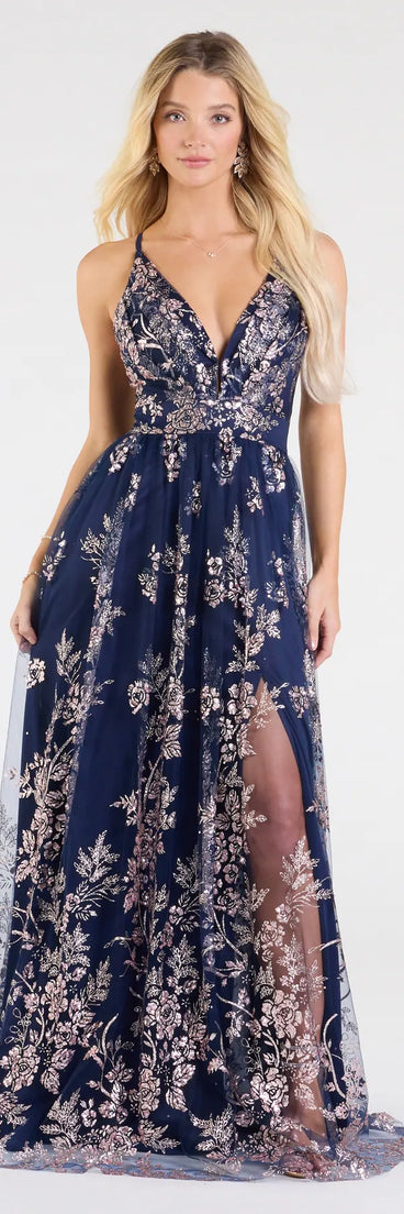 Level up your party look in the Ayva A-Line Glitter Sequin Tulle Formal Dress, part of Windsor's navy blue sequin dresses lineup designed for bold energy and sleek vibes.