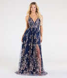The Ayva A-Line Glitter Sequin Tulle Formal Dress in luxe navy blue fabric, a stunning prom dress with statement details designed to make a bold impression at Prom 2025.