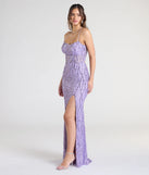 Turn heads at Prom 2025 in this lavender prom dress, where statement-making details meet the iconic style of the Meghan Lace-Up Corset Sequin Bead Formal Dress.