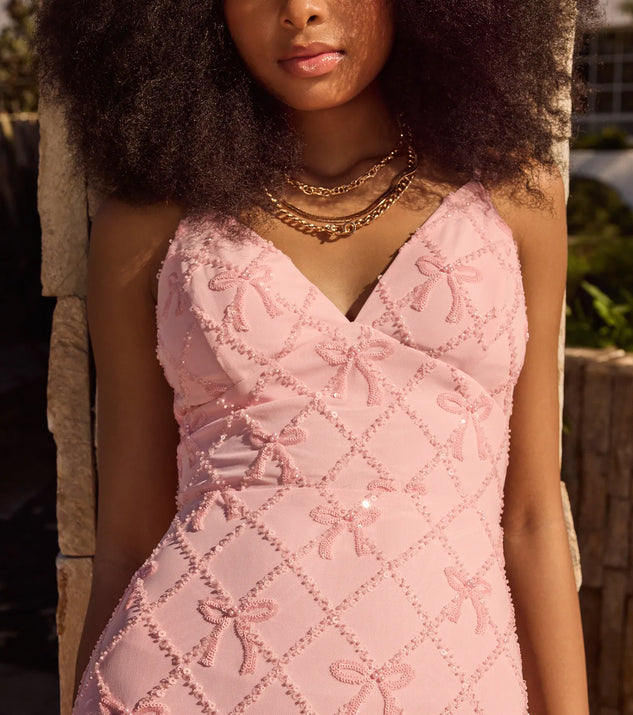 windsor pink bow dress Amanda Tie-Back Mermaid Bow Formal Dress