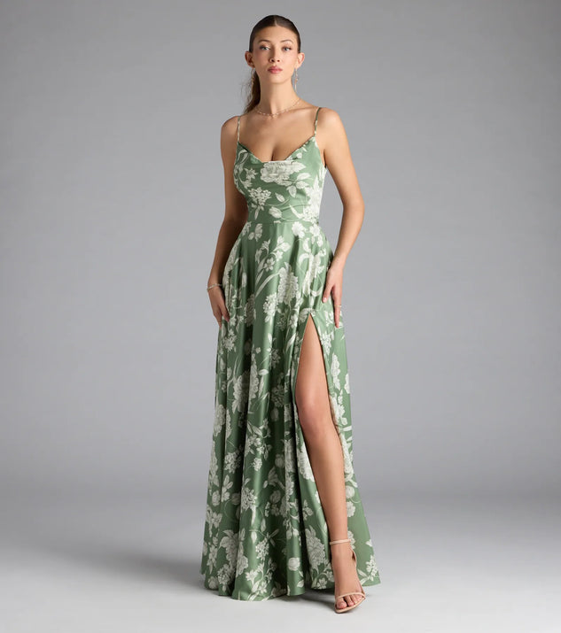 ワンピース Spring Bouquet Satin Dress One-shoulder Floral Satin Bridesmaid Dress With Draped Front