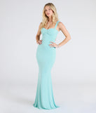 Turn heads at Prom 2025 in this blue prom dress, where statement-making details meet the iconic style of the Halie Open Back Mermaid Glitter Formal Dress.