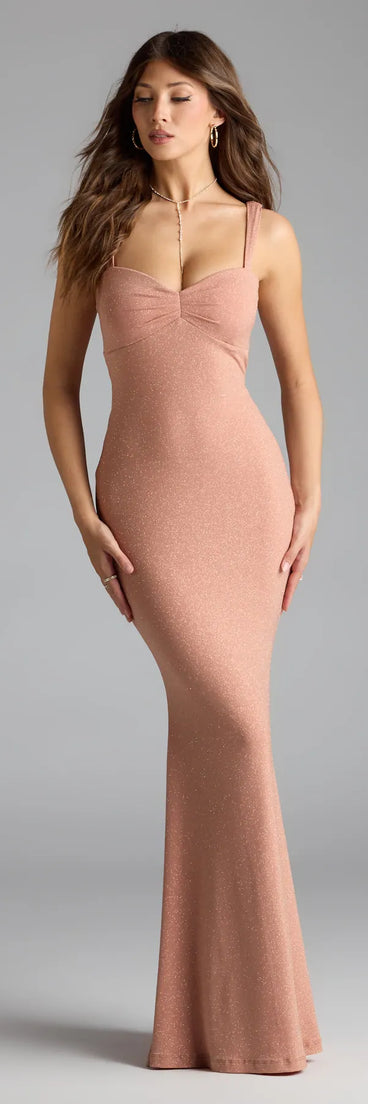 Shimmer through every feed refresh in the Halie Open Back Mermaid Glitter Formal Dress, a viral-worthy look from Windsor's camel brown prom dresses that nails bold, confident energy.