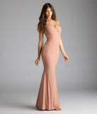 Step into summer looking effortlessly chic in the Halie Open Back Mermaid Glitter Formal Dress in camel brown, a must-have Windsor dress for your warm-weather wardrobe.