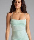 Step into summer looking effortlessly chic in the Diane Lace-Up Slit Mermaid Glitter Formal Dress in mint green, a must-have Windsor dress for your warm-weather wardrobe.