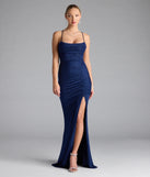 Turn heads at Prom 2025 in this navy blue prom dress, where statement-making details meet the iconic style of the Diane Lace-Up Slit Mermaid Glitter Formal Dress.