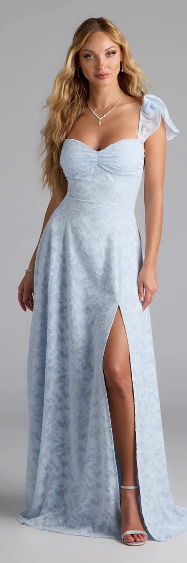 Feel instantly put-together in the Vittoria Flutter Sleeve A-Line Chiffon Formal Dress in light blue, a autumn wedding guest dress designed for confident style and all-out celebration.
