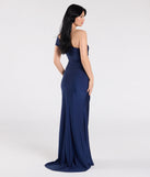 Make a bold statement in the Mona Off-Shoulder Slit Mermaid Formal Dress in navy blue, the perfect spring dress for weddings, cocktail hours, nights out, and/or seasonal celebrations.