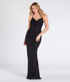 The Brigitta Glitter Lace-Up Mermaid Dress in luxe black fabric, a stunning prom dress with statement details designed to make a bold impression at Prom 2025.