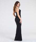 The Acacia Glitter Knit Cowl Neck Mermaid Dress is a show-stopping black prom dress, offering a sleek, slimming silhouette that enhances your natural beauty for an unforgettable night.