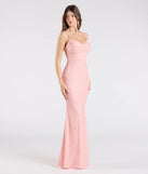Make a bold statement in the Acacia Glitter Knit Cowl Neck Mermaid Dress in peach, the perfect spring dress for weddings, cocktail hours, nights out, and/or seasonal celebrations.