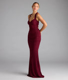 Step into the new season looking effortlessly chic in the Tatiana Lace-Up Mermaid Glitter Formal Dress in wine, a must-have Windsor dress for your cool-weather wardrobe.