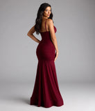 Own the spotlight in the Cesca Corset Slit Mesh Formal Dress, a burgundy formal dress crafted to deliver luxe style for summer weddings, Army Balls, or any special event.