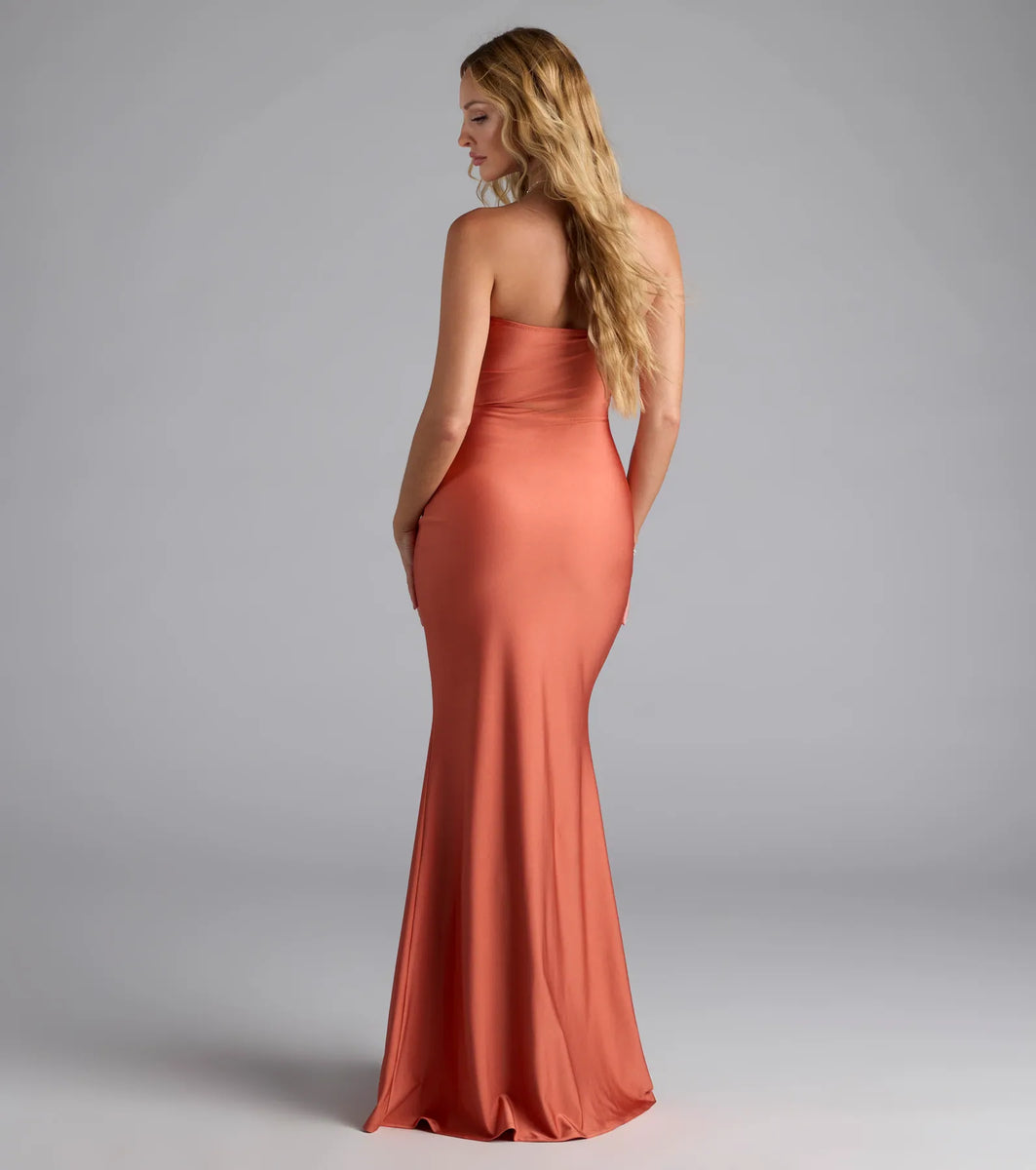 Satin Mermaid Formal Dress with Ruffle Trim Red main image 1