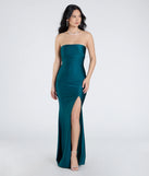 Feel instantly put-together in the Cheryl Strapless Slit Mermaid Formal Dress in hunter green, a stylish wedding guest dress designed for confident style and all-out celebration.