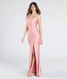 Make a bold statement in the Cheryl Strapless Slit Mermaid Formal Dress in mauve, the perfect spring dress for weddings, cocktail hours, nights out, and/or seasonal celebrations.