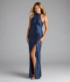 Andie Halter Open Back Slit Satin Formal Dress