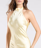 Andie Halter Open Back Slit Satin Formal Dress