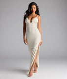 Aiza V-Neck Slit Beaded Formal Dress