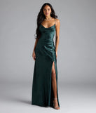 Gigi Cowl Neck Button Slit Satin Formal Dress