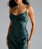 Gigi Cowl Neck Button Slit Satin Formal Dress