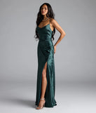 Gigi Cowl Neck Button Slit Satin Formal Dress