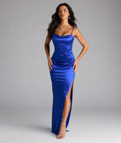 Iliana Cowl Neck High Slit Satin Column Dress