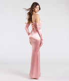 Flaunt your silhouette in the tight Kaleigh Corset Bow Satin Formal Dress With Gloves in rose gold, a bodycon dress that empowers your look with bold style and effortless edge.