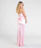 Flaunt your silhouette in the tight Mackenzie Strapless Corset Bow Satin Formal Dress in pink, a bodycon dress that empowers your look with bold style and effortless edge.