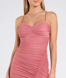 The Chloe Lace-Up Ruched Slim Long Formal Dress in luxe rose fabric, a stunning prom dress with statement details designed to make a bold impression at Prom 2025.