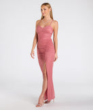 The Chloe Lace-Up Ruched Slim Long Formal Dress in luxe rose fabric, a stunning prom dress with statement details designed to make a bold impression at Prom 2025.