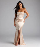 Loren Pearl Corset Slit Satin Formal Dress