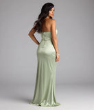 Loren Pearl Corset Slit Satin Formal Dress