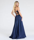 Step into the Prom 2025 dance in the Hattie Glitter Corset Lace-Up Ball Gown in navy, a stunning blue prom dress designed to complement any theme with its timeless allure and statement-making style.