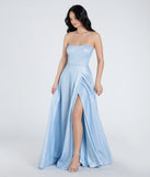 The Charlotte Strapless Corset A-Line Glitter Formal Dress in luxe periwinkle fabric, a stunning prom dress with statement details designed to make a bold impression at Prom 2025.