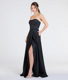 The Charlotte Strapless Corset A-Line Glitter Formal Dress in luxe black fabric, a stunning prom dress with statement details designed to make a bold impression at Prom 2025.