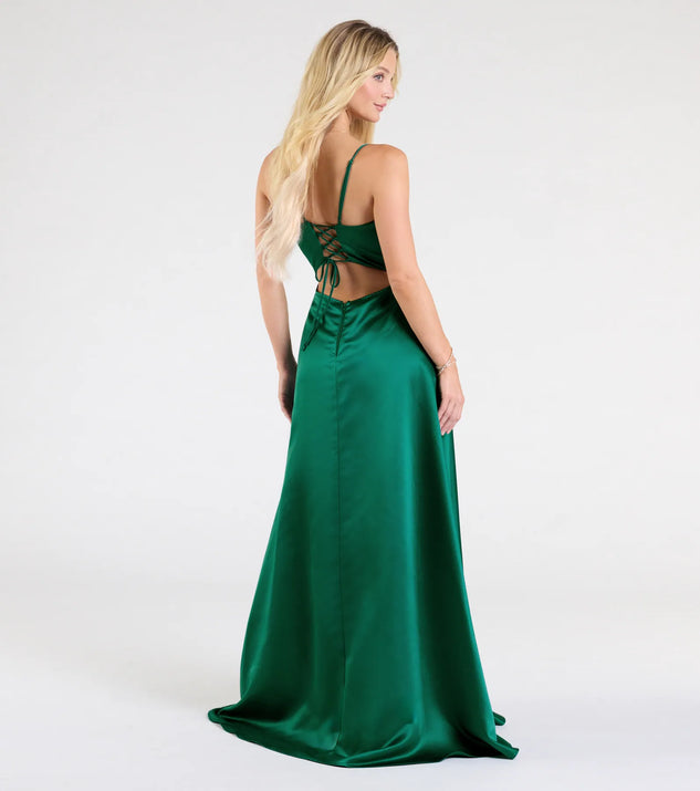 Brittany Lace-Up Slit A-Line Satin Formal Dress | Windsor Brittany Lace-Up Slit A-Line Satin Formal Dress | Windsor