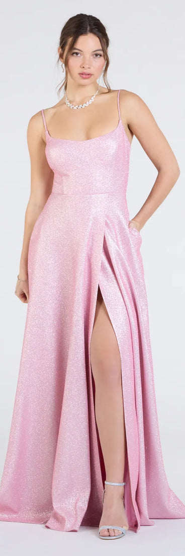 The Minka Lace-Up Slit A-Line Glitter Formal Dress is your new go-to pink dress—effortless, versatile, and made to update your fall style in seconds.